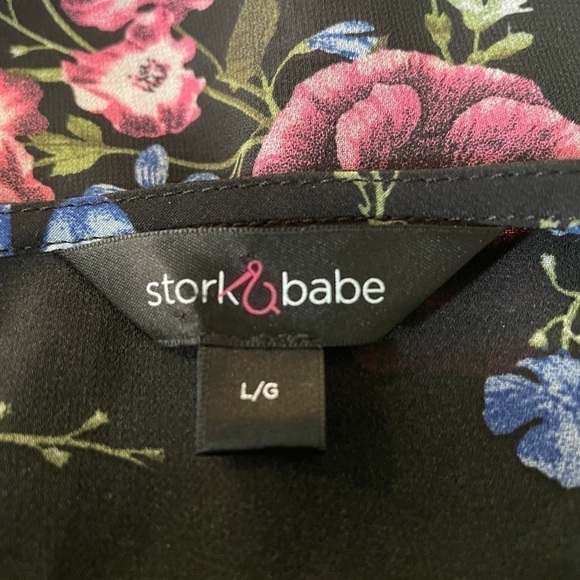 STORK & babe black floral sheer bell sleeve blouse sz L - Picture 7 of 7